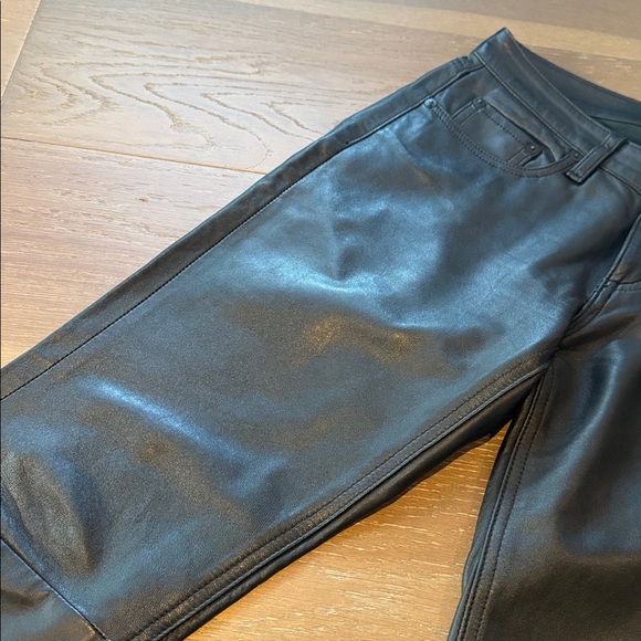 Rag & Bone Leather Pants Womens Size 26 Black Cuffed Hem Mid Rise - Picture 9 of 10